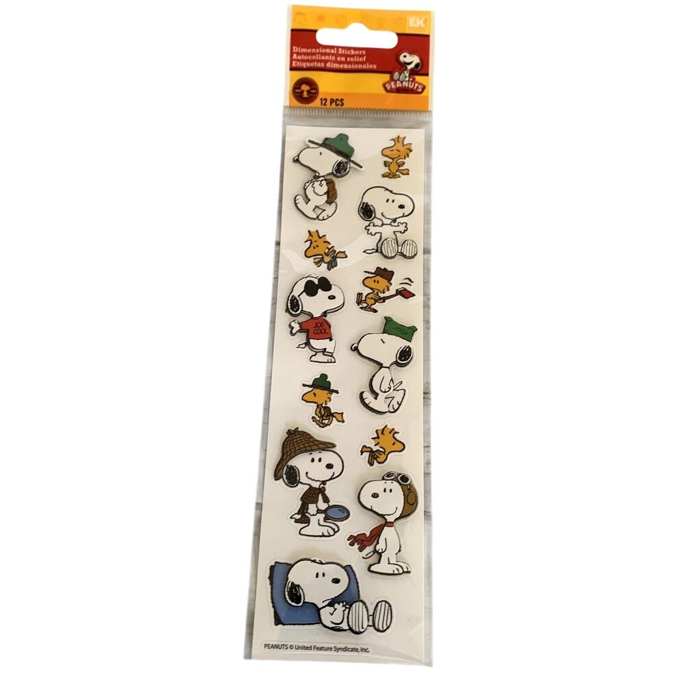 5/$25 Peanuts Dimensional Stickers‎ Snoopy and Woodstock Set of 12 Unopened